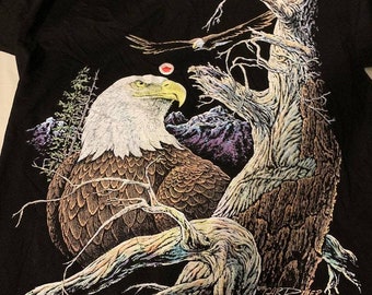 1995 Bald Eagle Graphic T Shirt, Gardiner Standout Designs Black Tee, Bald Eagle, Wildlife Mountain Tree Rockabilly Biker 90s Grunge Tee