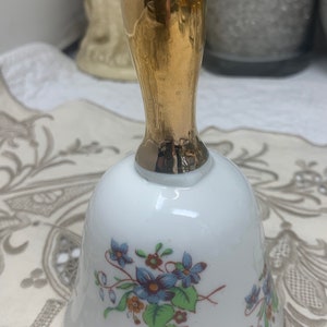 Vintage Porcelain Collectors Bell with Flowers Gold Painted Handle and Trim, Dinner or Table Bell,  Made in Japan