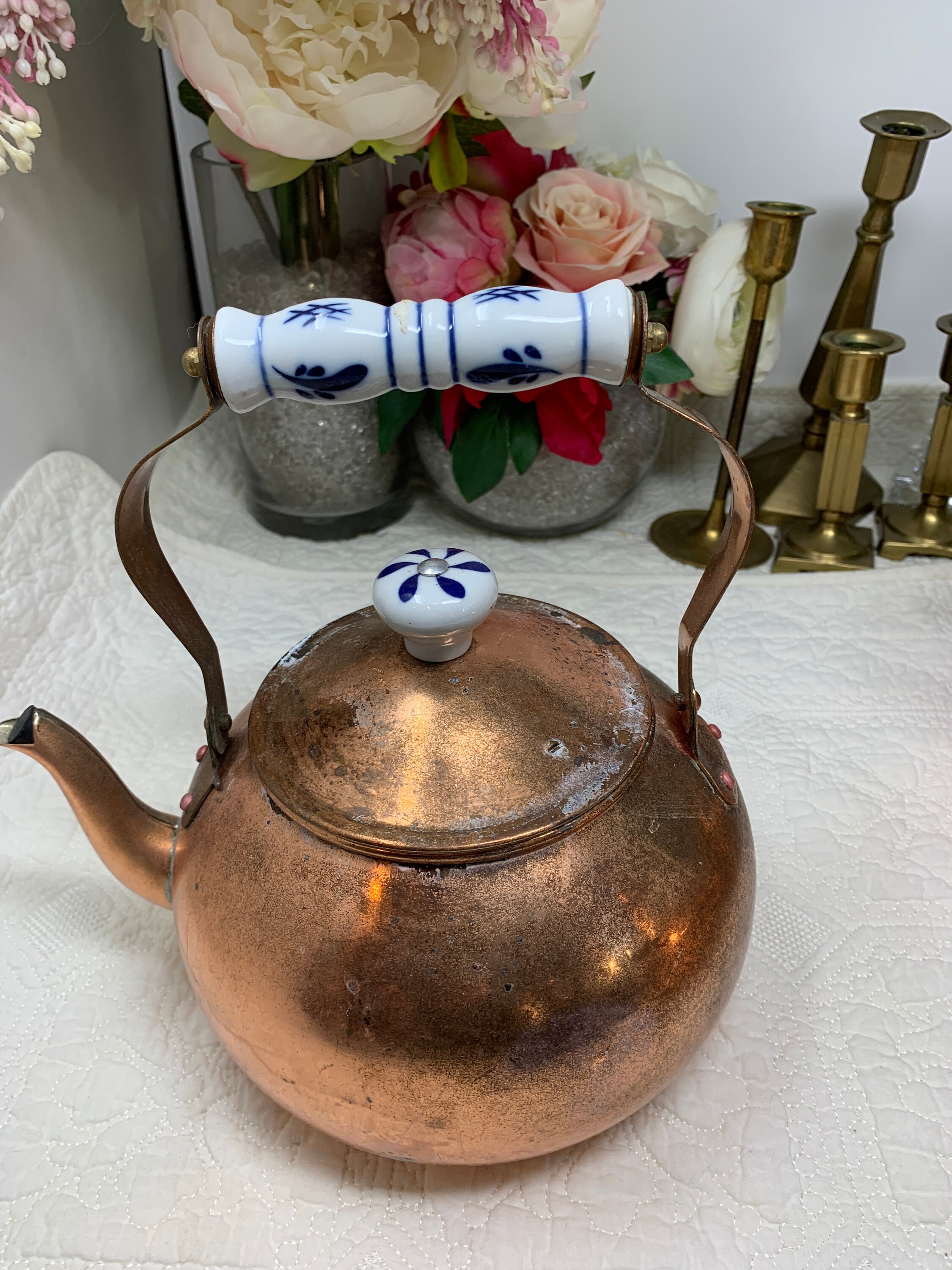 TAYEE Taiwan Vintage Copper Stovetop Tea Kettle Delft Blue Etsy