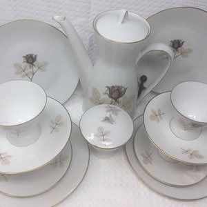 Rosenthal Continental Shadow Rose Tea Coffee Service, MCM Mid-Century Classic Modern Body Shape Designed by Raymond Loewy, Elegant Classy