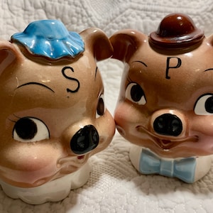 Napco Japan Anthropomorphic Pig Salt & Pepper Shakers, Original Labels and Stoppers, Vintage Napco Pig Shakers, Salt Pepper Collection Gift