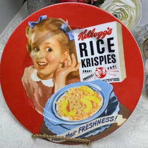 Vintage Ceramic Kellogg&#39;s Collector Rice Crispy Snap! Crackle! Pop! Hear their Freshness Plate Circa 1950s 1960s