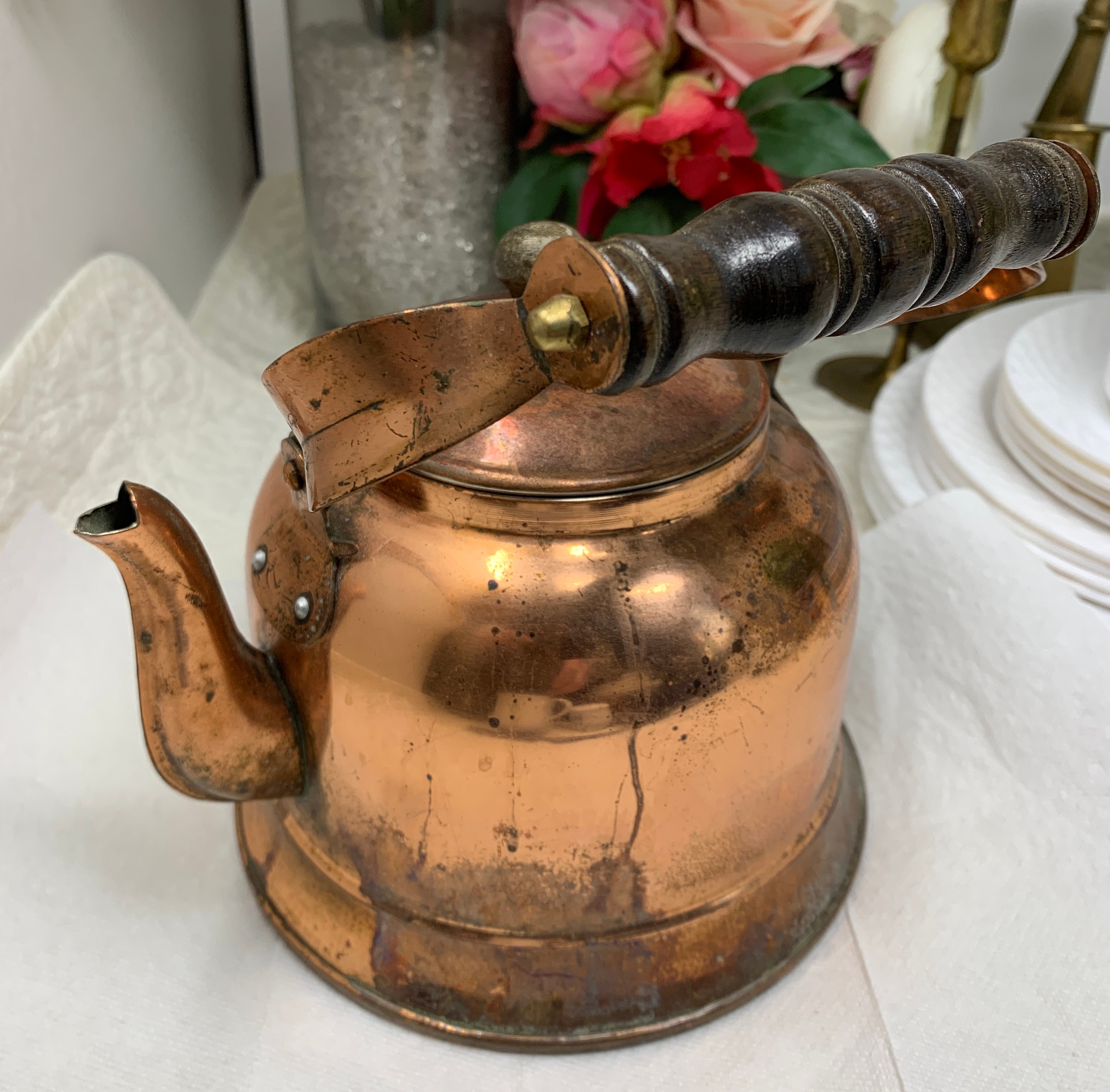 Primitive Copper Stovetop Tea Kettle Fabulous Charming Etsy