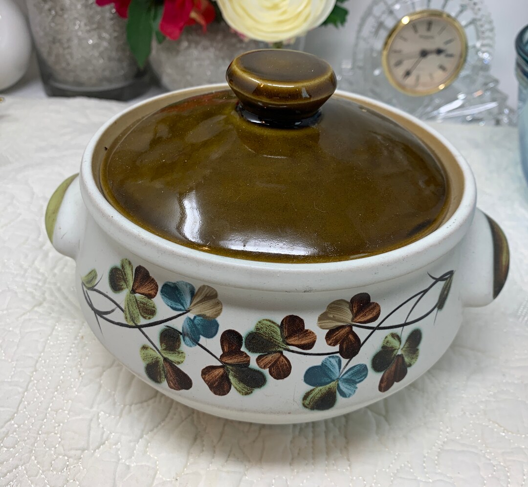 Vintage DENBY SHAMROCK Lugged Handled 2 Pint Casserole Dish With Lid