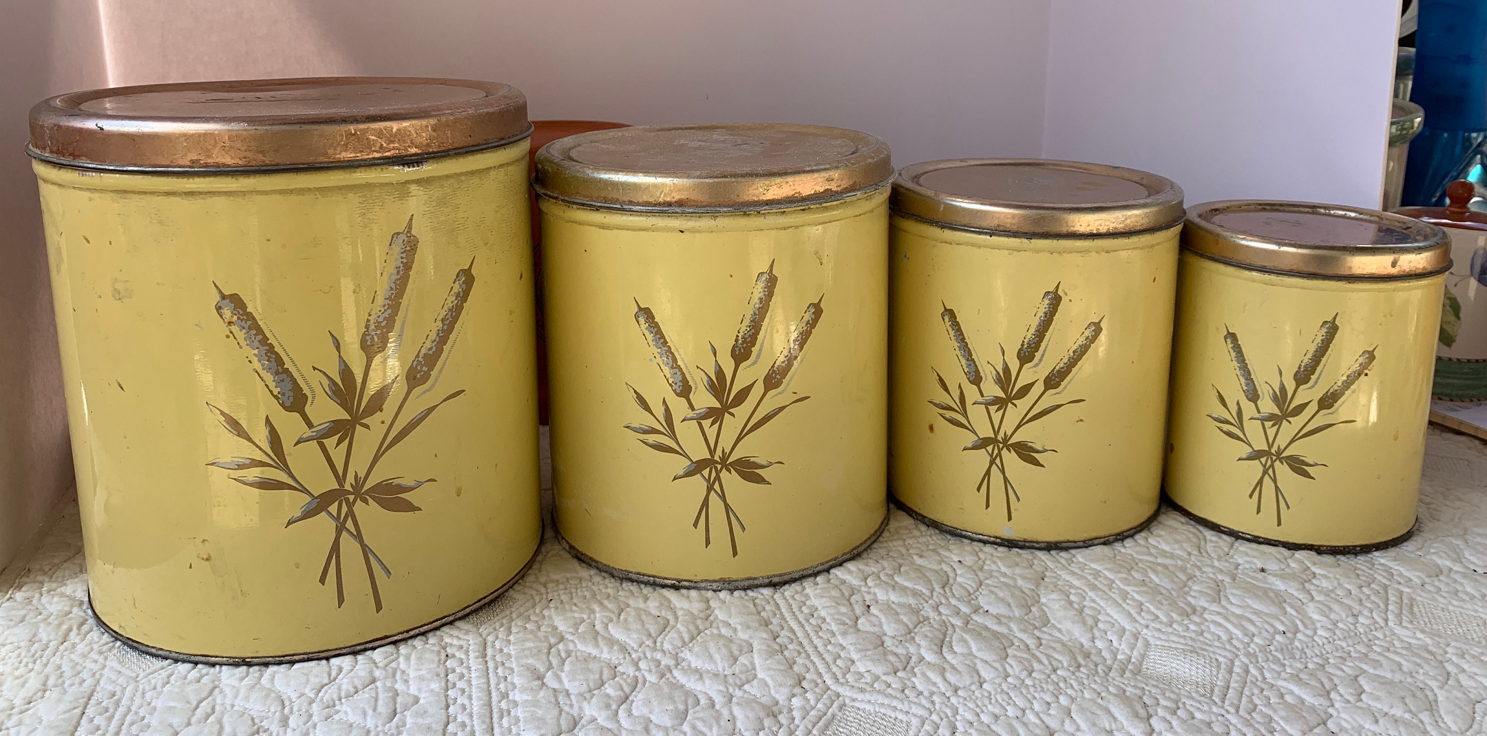 1950s MCM Japanese Made Kitchen Canister Set With Wooden