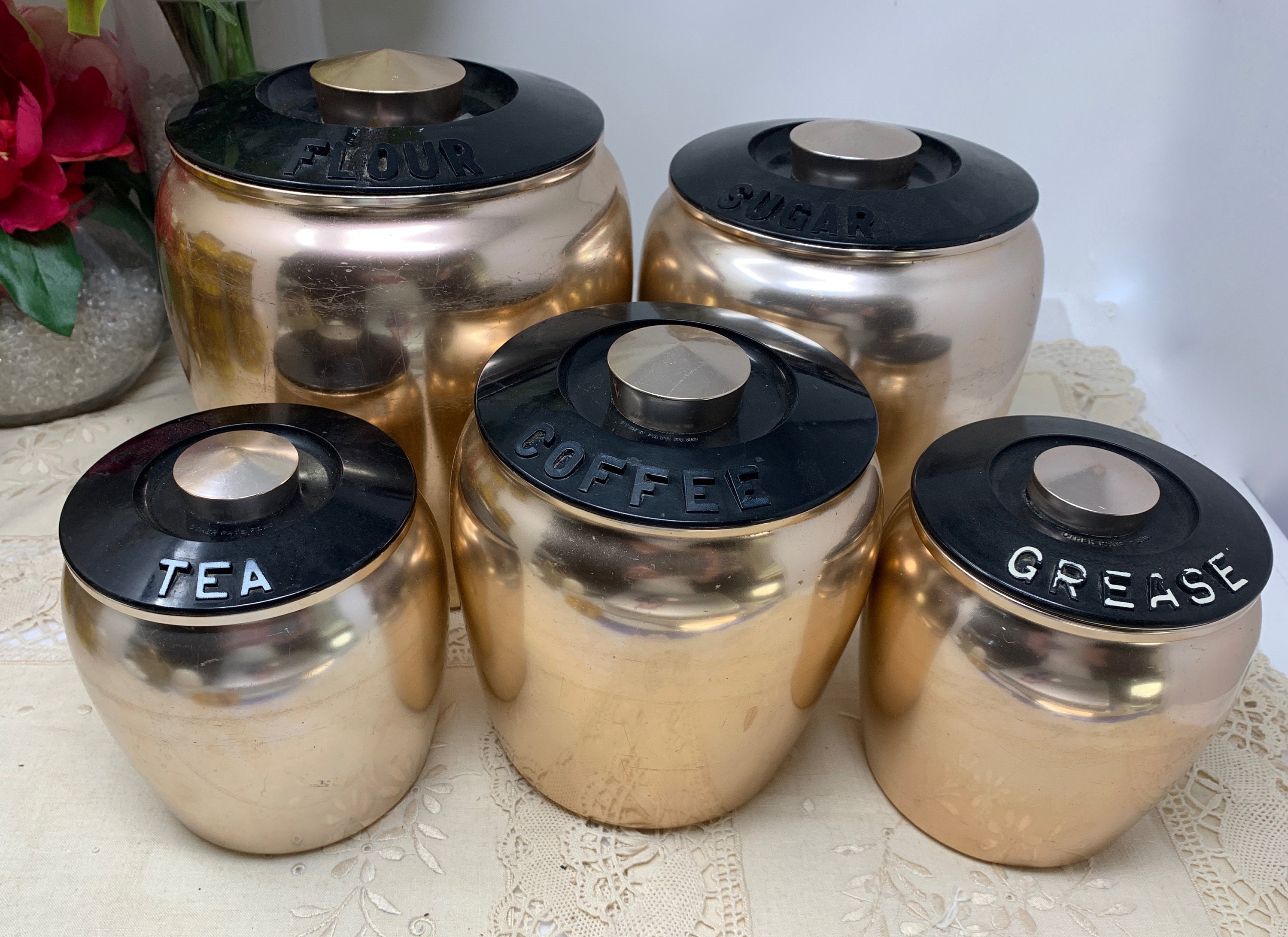 Vintage Canister Kromex Rose Gold Copper Colored Aluminum Grease