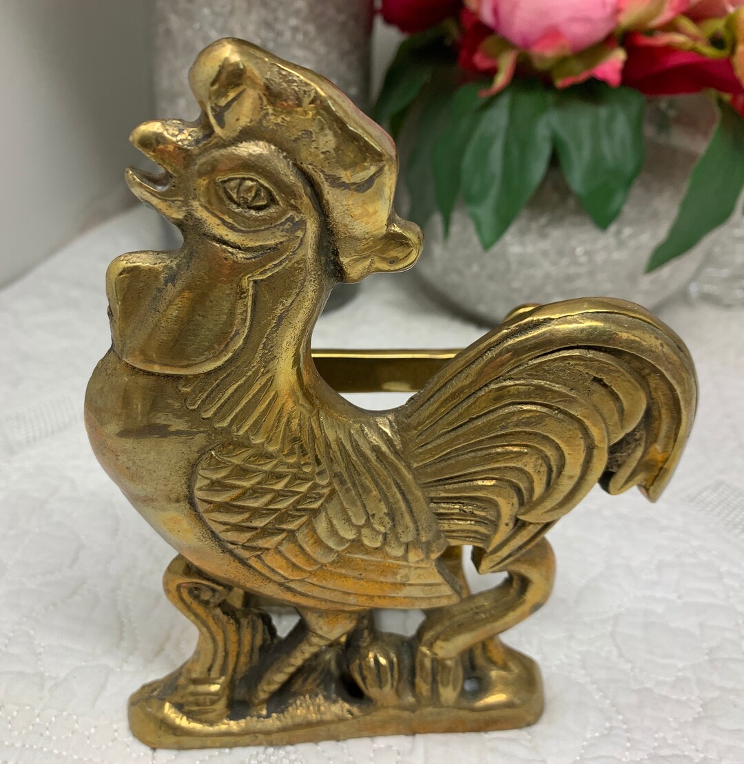 Brass Rooster Napkin Holder Letter Holder Country Farm Etsy