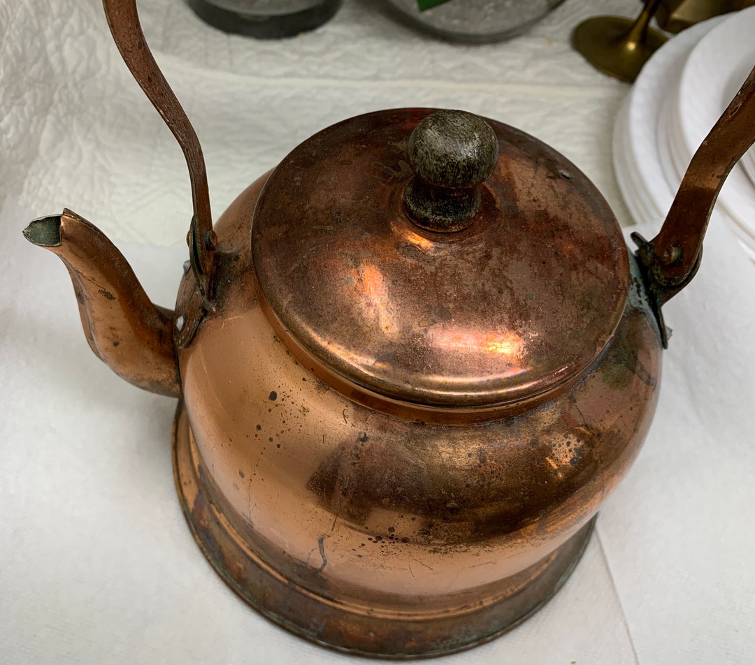 Primitive Copper Stovetop Tea Kettle, Fabulous Charming Character and