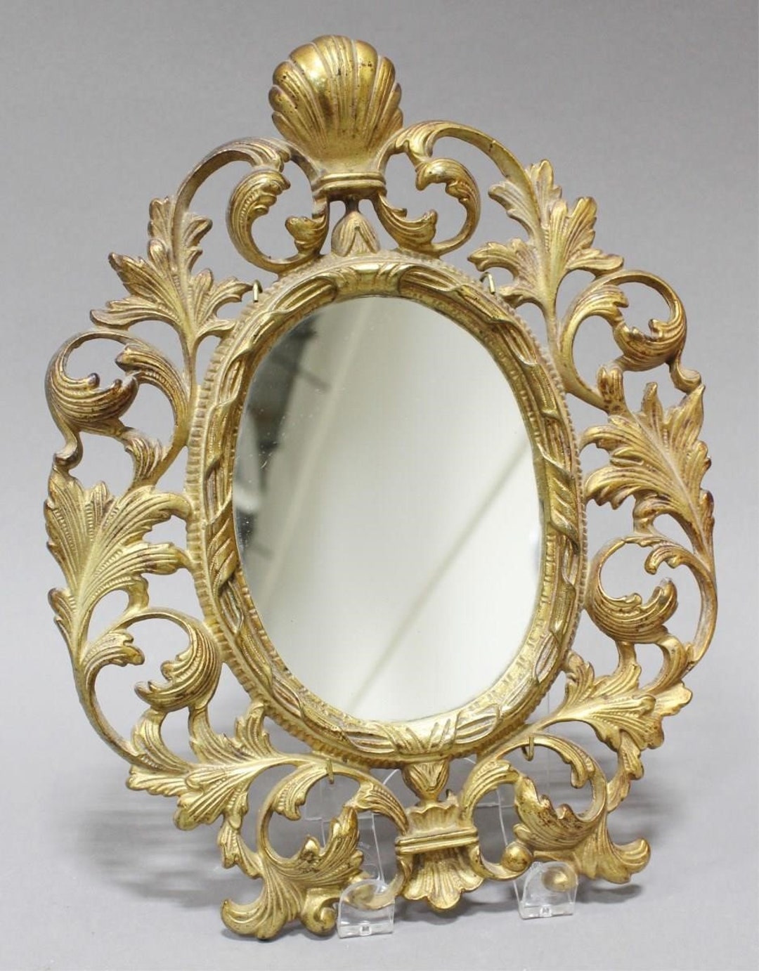 Victorian Style Brass Dressing Table Mirror, Oval Mirror in Ornate