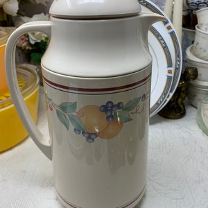 Vintage Corelle Coordinates Abundance Coffee Thermos,  Fruit Abundance Coffee Tea Thermos Hot or Cold, Corelle by Corning