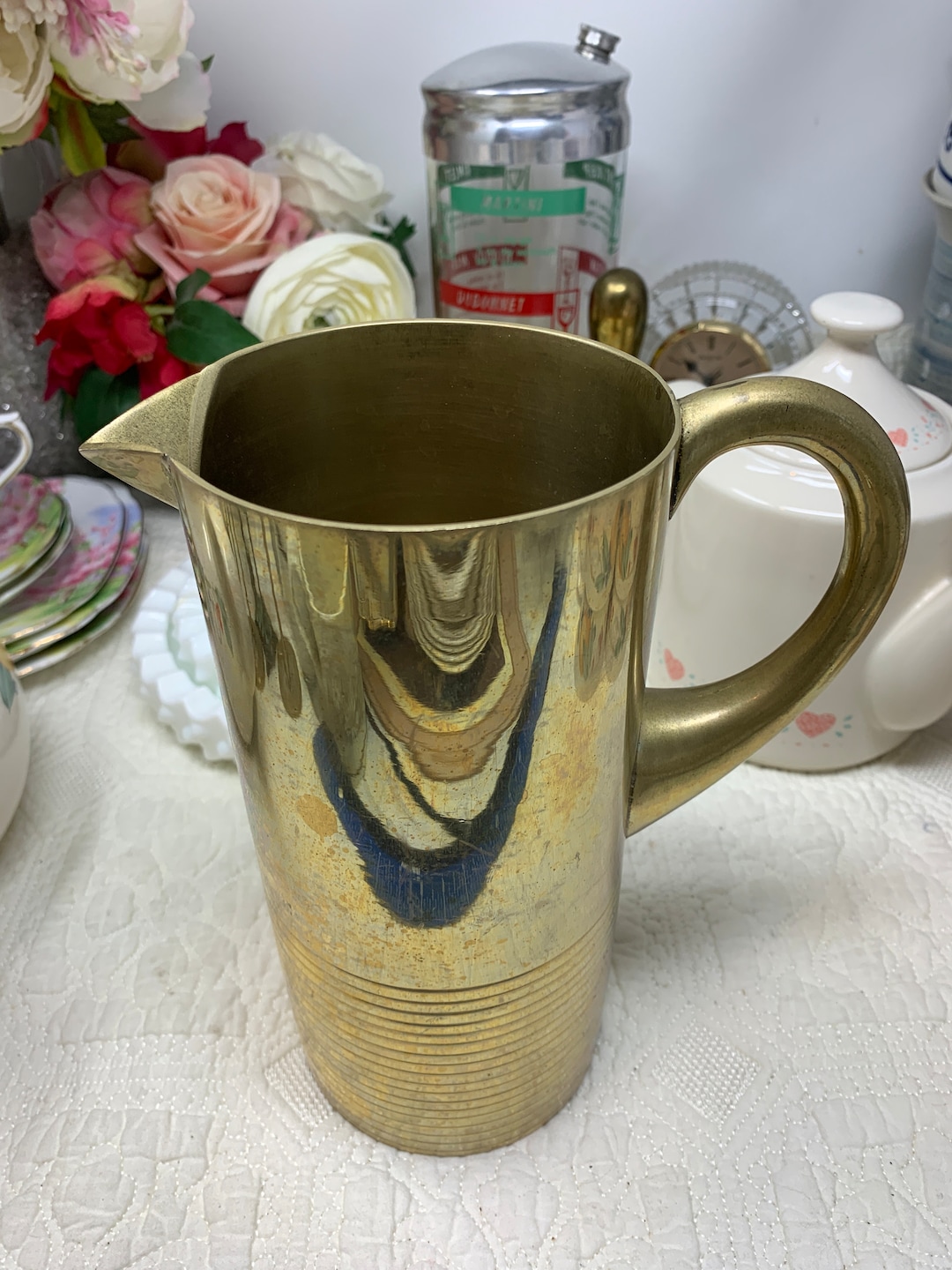 Solid Modernist Brass Pitcher, Simple Elegant Heavy Functional, Pours ...