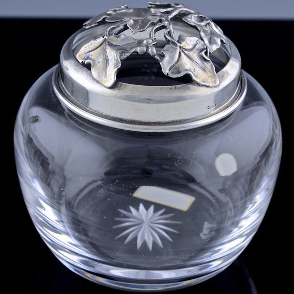 Versace Gioielleria Reggio Calabria Sterling Silver Lidded Potpourri 24% Lead Crystal Jar Vanity and Dresser Accessory