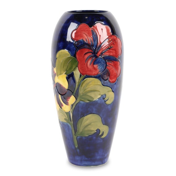 Art Nouvea Moorcroft Pottery Hibiscus Vase 1947 1953 Cobalt Etsy