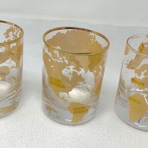 Trois verres Double Rock Carte du monde, fond épais avec rebord doré à l'or fin, non marqué