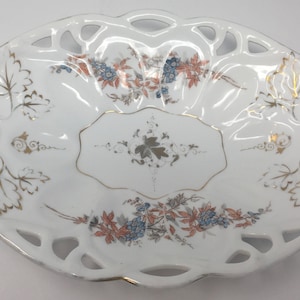 Antique Carl Tielsch C. T. Altwasser Silesia German Reticulated Porcelain Oval Dish Serving Platter, Gold Accents Floral Design