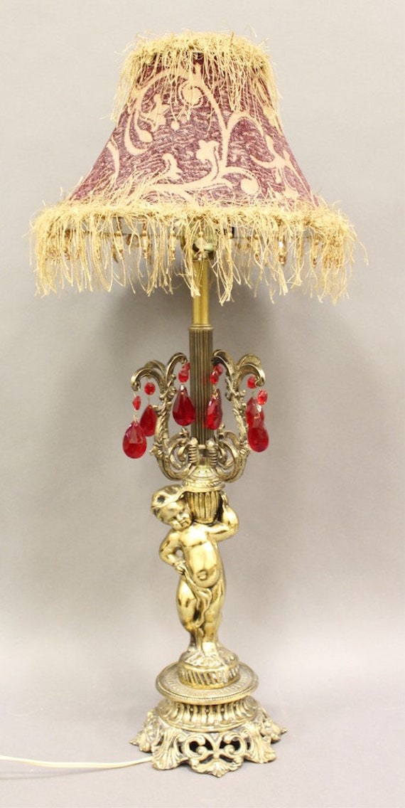 Antique Brass or Gilt Bronze Cherub Putti Table Lamp Art Nouveau