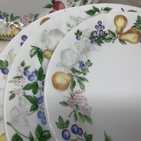 REPLACEMENT Scalloped Chutney Corelle Coordinates by Corning, Fall Harvest Colour Palate, Sculptured Apple & Pear Fruit Sides White Ground