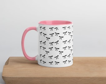 Dainty Bow Coffee Mug – Girly Ceramic Mug with Colored Handle