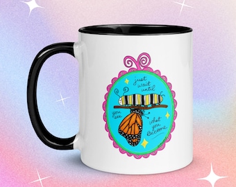 Monarch Butterfly Ceramic Mug, Inspirational Quote, Color Accent Mug