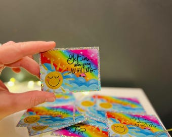 Entra, stiamo ridendo Adesivo, Sole Arcobaleno Glitterato