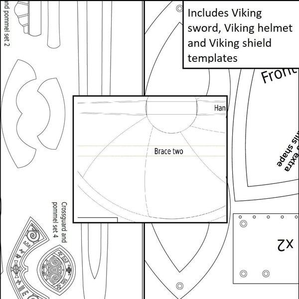 Viking digital template set - sword, shield and helmet