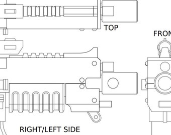 Basic Bolter Rifle (40k) digital reference drawing for prop making