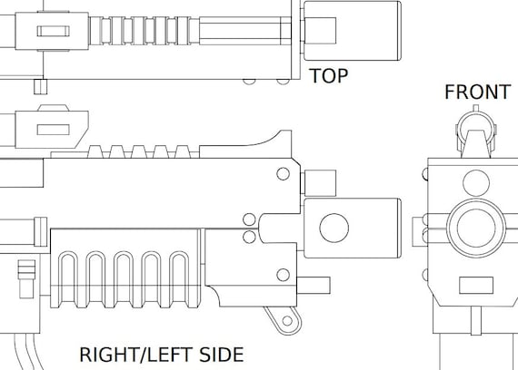 Basic Bolter Rifle (40k) digital reference drawing for prop making