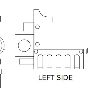 May include: A black and white line drawing of a side view of a mechanical part with the text "LEFT SIDE" below it.