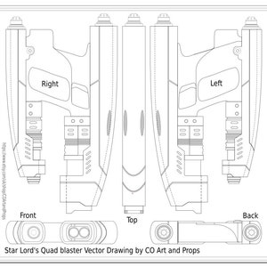 Quad Blaster digital reference drawing for prop making