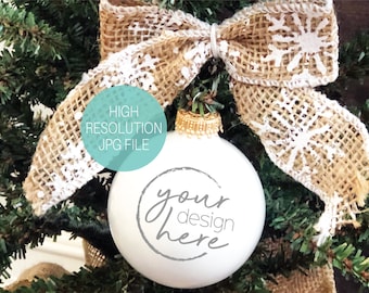 White Christmas Bauble Ornament Mockup | Christmas Ornament Mockup | Stock Photo | Christmas Tree