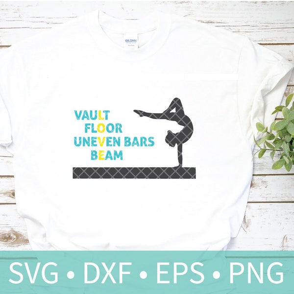 Gymnastics Gymnast Vault Bar Beam Floor Love SVG DXF PNG Stencil Cut Silhouette File for Shirts Signs Vinyl Decals etc.