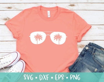 Beach Sunglasses Palm Trees SVG DXF PNG Crafting Cut File