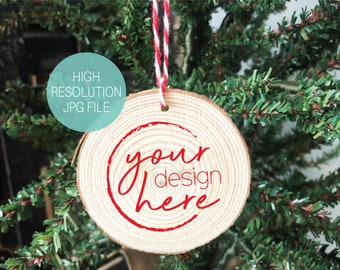 Round Wood Slice Ornament Mockup | Christmas Ornament Mockup | Stock Photo