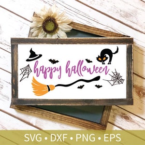 Feliz Halloween gato bruja sombrero Boom Spiderweb svg dxf png eps silueta corte arte archivo - otoño Svg - Halloween Svg - signo de decoración de Halloween