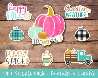 Fall Pumpkin Spice Truck Sticker Pack - 7 Sticker designs Included - Ready to Print & Cut or Use for Digital Planners