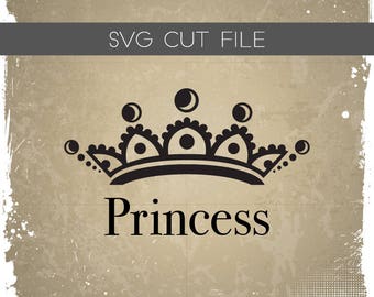 May include: A black and white stylized illustration of a crown with the word "Princess" underneath. The image has a distressed, vintage look.
