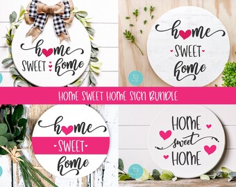 Home Sweet Home Hearts Valentines Day Wood Round Sign SVG Bundle