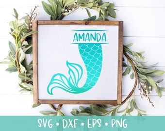 Mermaid Tail Split Monogram SVG DXF PNG Crafting Cut File