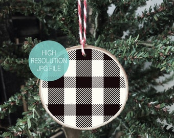 Round Buffalo Plaid Wood Slice Ornament Mockup | Christmas Ornament Mockup | Stock Photo