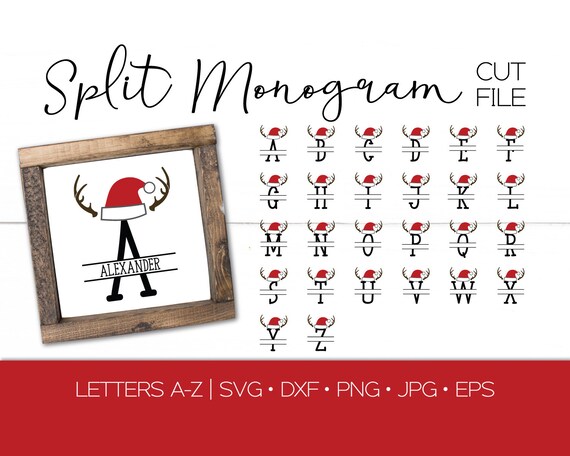 Christmas Split Monogram Letter Svg Dxf Stencil Bundle Full Etsy