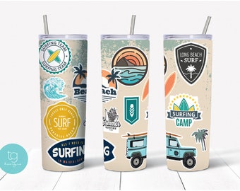 Surf Beach 20oz Skinny Tumbler Sublimation Wrap