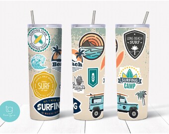 Surf Beach 20oz Skinny Tumbler Sublimation Wrap