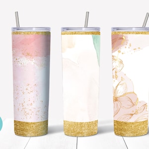 Rose Gold Glitter 20oz Skinny Tumbler Sublimation Wrap Bundle