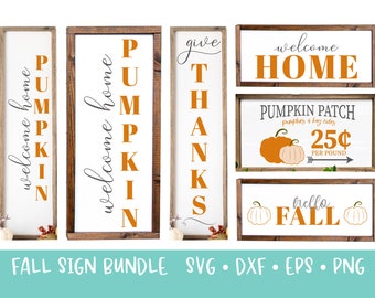 Fall Porch Sign Bundle SVG DXF PNG Crafting File - 5 Fall Decor Designs - pumpkin patch welcome give thanks