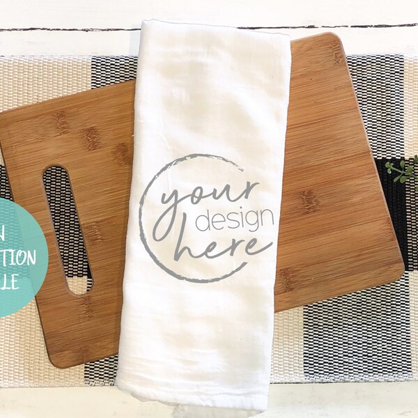 Tea Towel Flour Sack Floral Mockup - Kitchen Towel Mockup - Buffalo Plaid