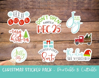 Christmas Sticker Pack - 8 Sticker designs Included - Ready to Print & Cut or Use for Digital Planners