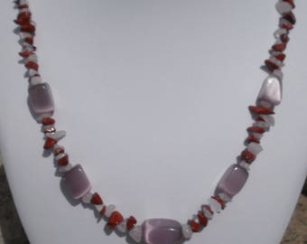 23 - Necklace strawberry quartz red Jasper and purple Tiger eye chips