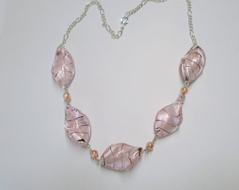 111 pink necklace Pearl twist glass beads