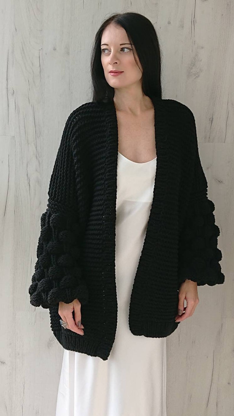 Chunky Knit Kimono Cardigan in Wool Hand Knit Oversize Rib Etsy