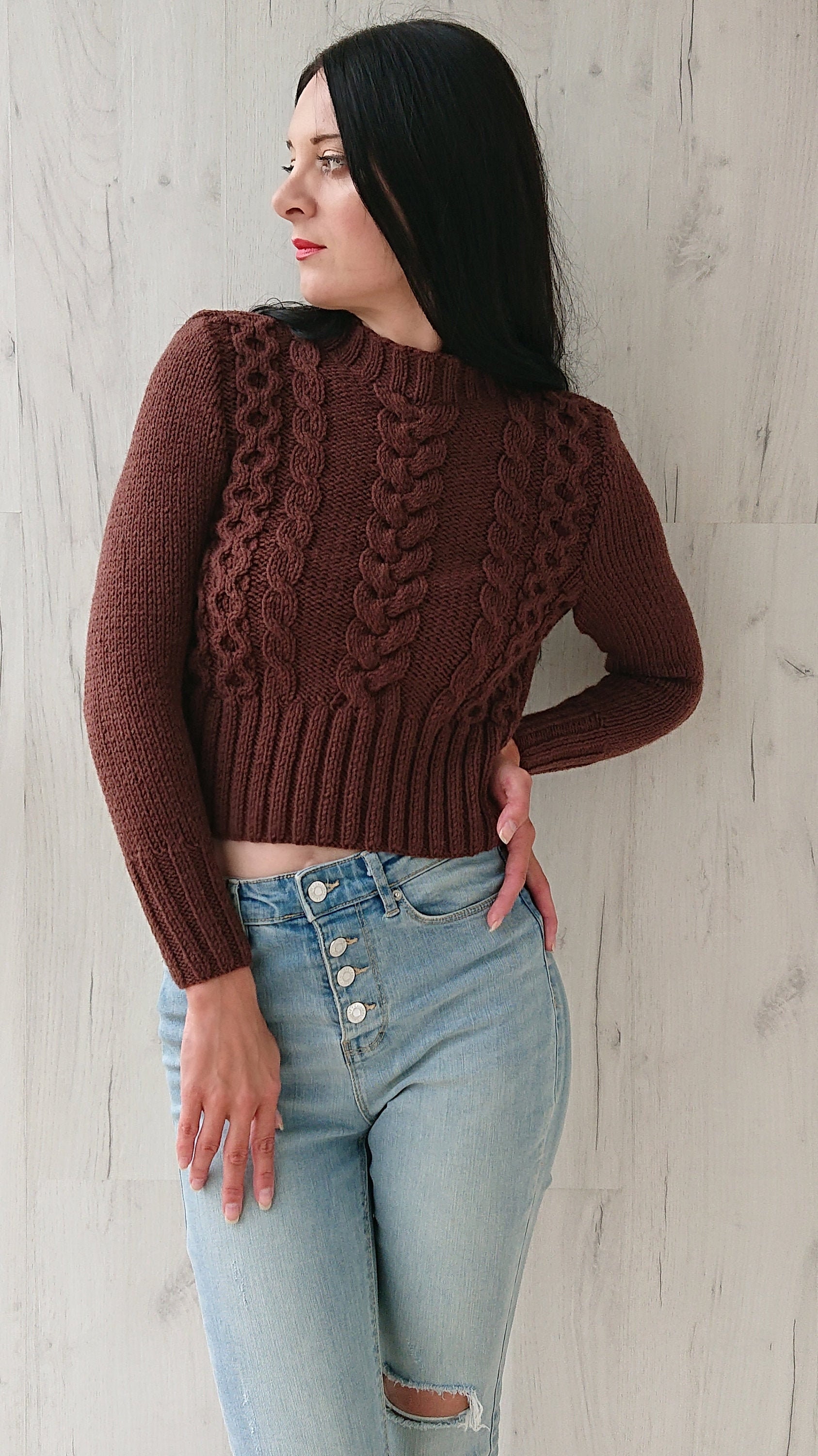 Cable knit chunky jumper for women Aran knit cropped sweater Etsy